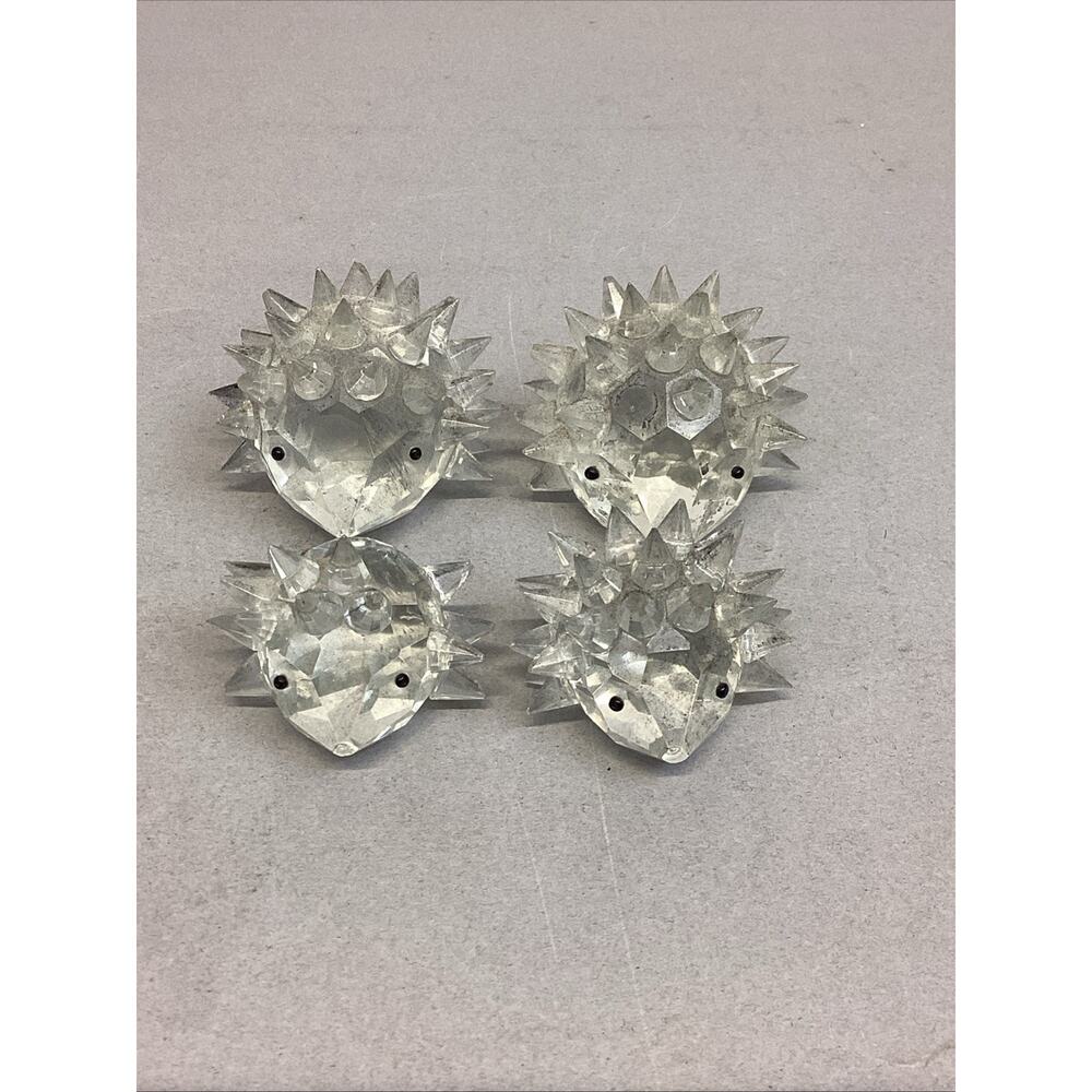 Set Of 4 Glass Porcupine Family Figurines - 2 Are Damaged